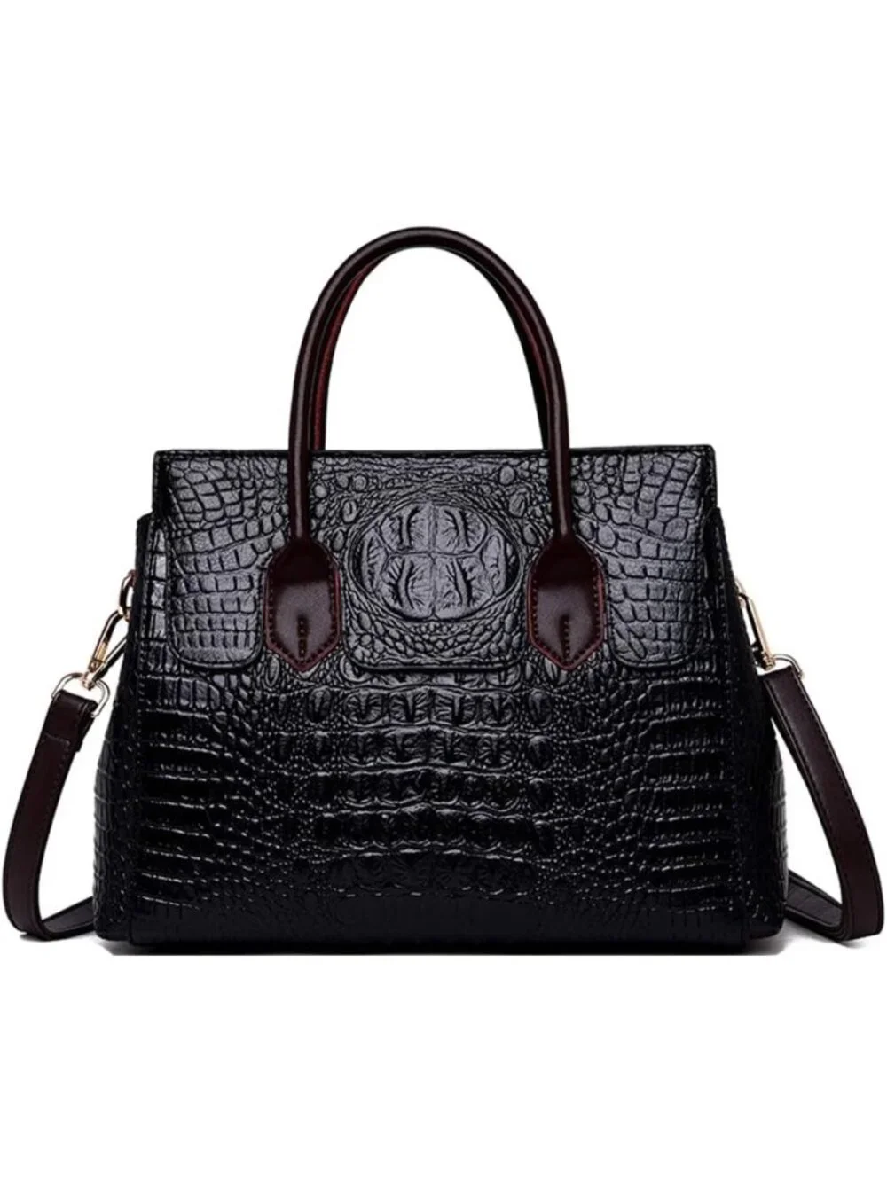 Stylish Women's Faux Leather Crocodile Embossed Satchel Handbag & Shoulder Bag